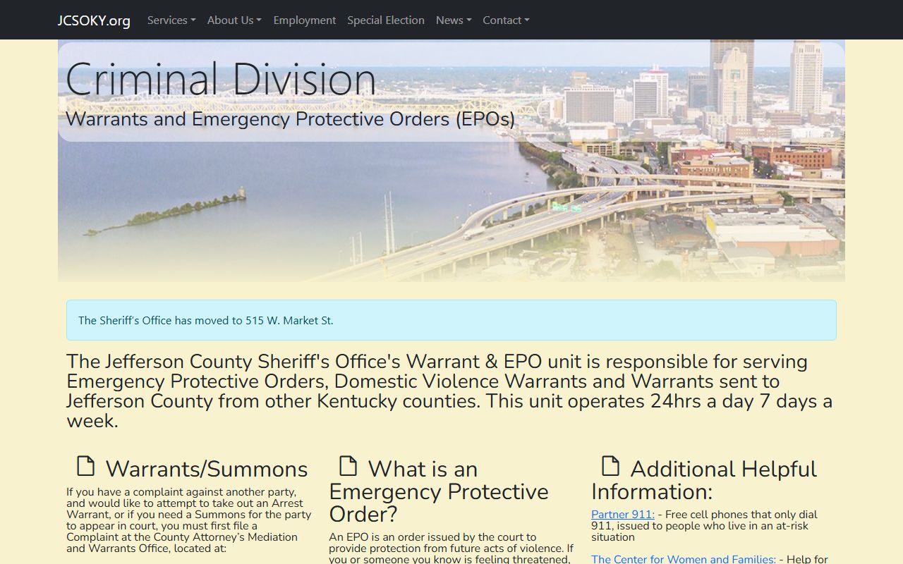 Louisville Jefferson County Sheriff Warrant and EPO Unit office
