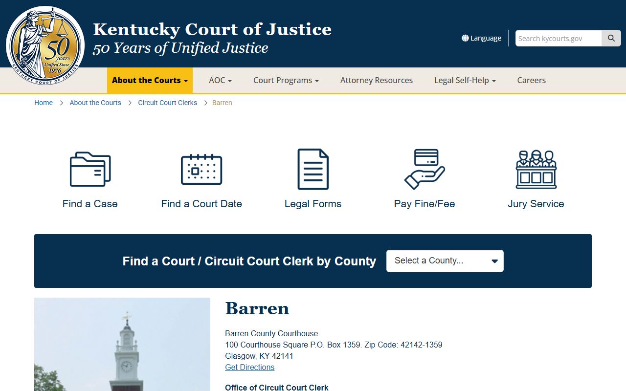 Barren County Kentucky court information for warrant records