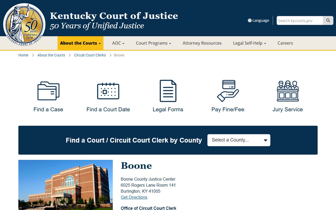 Boone County Kentucky court information for warrant records