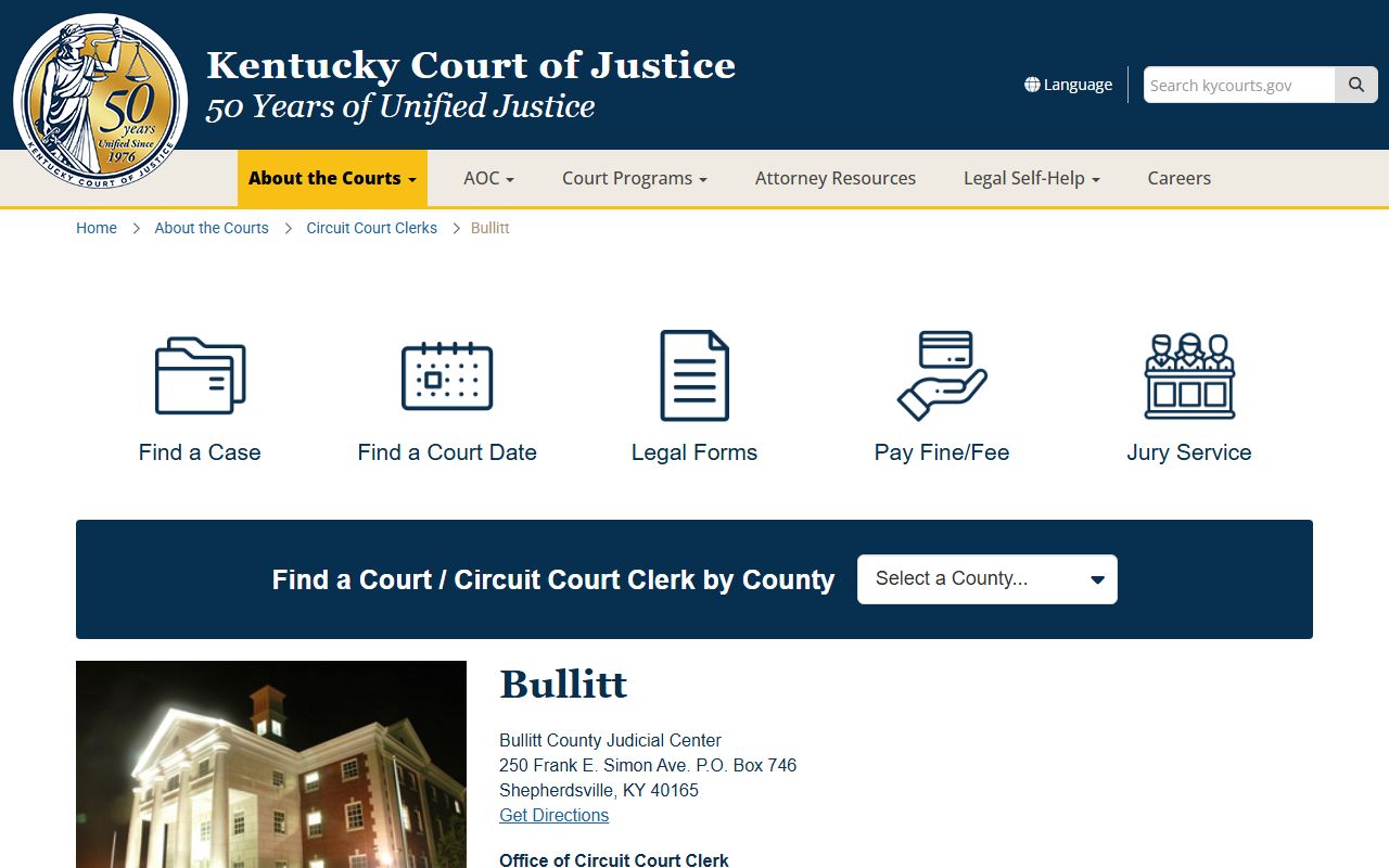 Bullitt County Kentucky court information for warrant records
