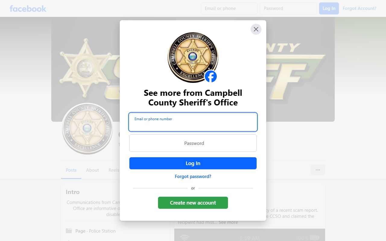 Campbell County Sheriff's Office Facebook page for public updates