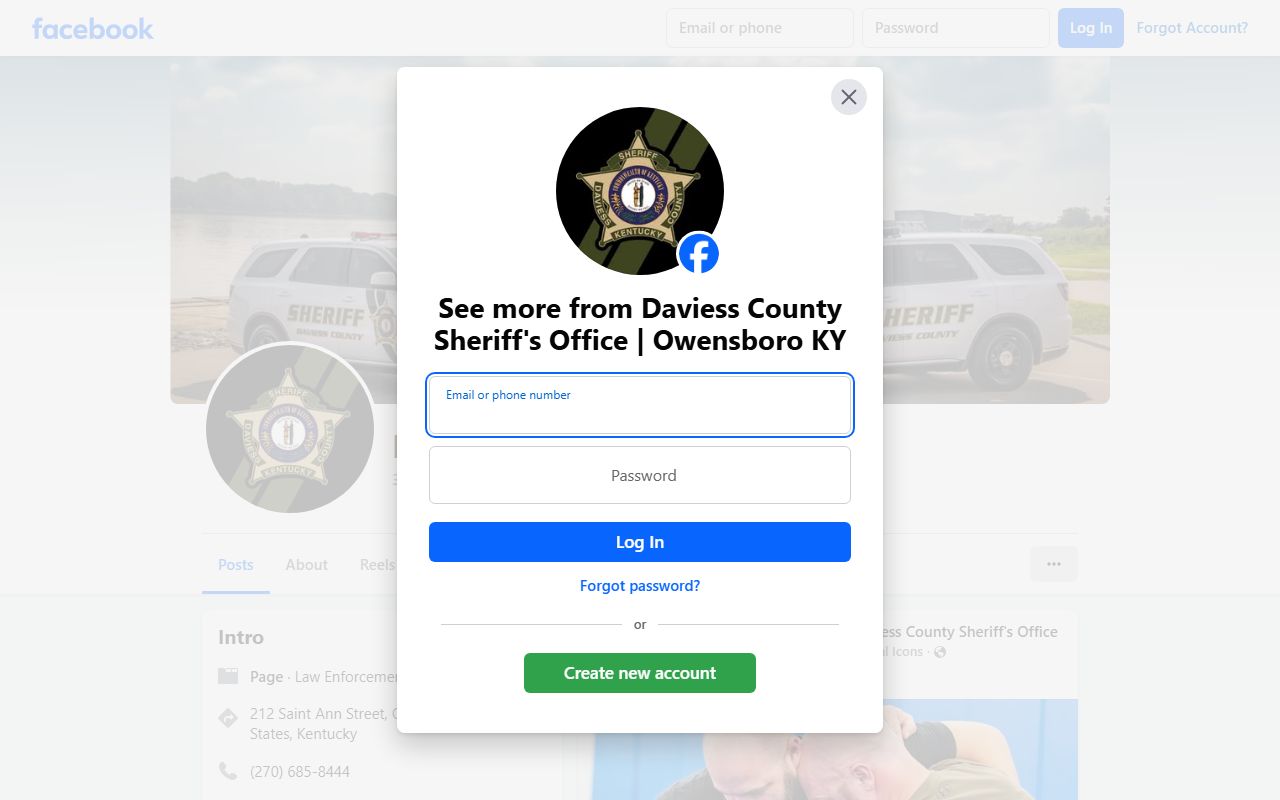 Daviess County Sheriff's Office Facebook page for public updates