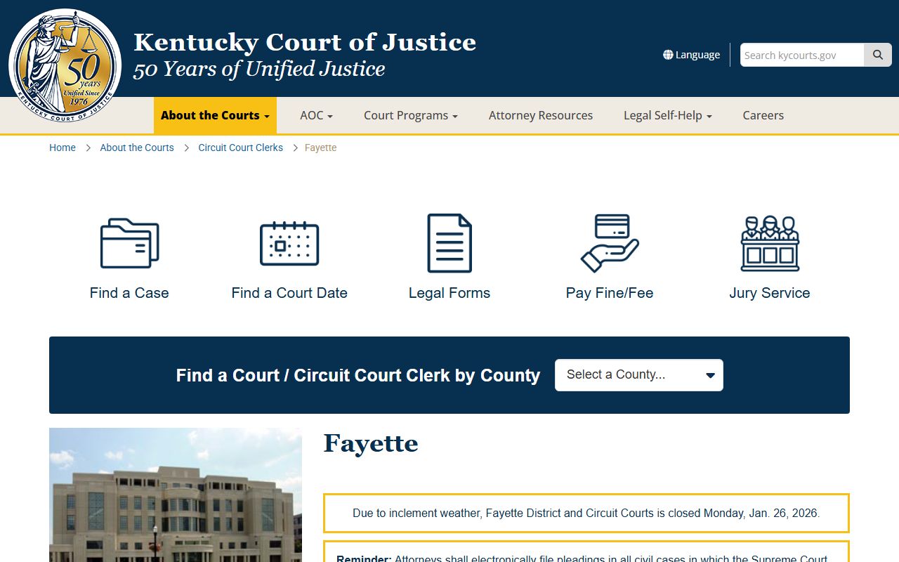 Fayette County Kentucky court information portal for warrant records