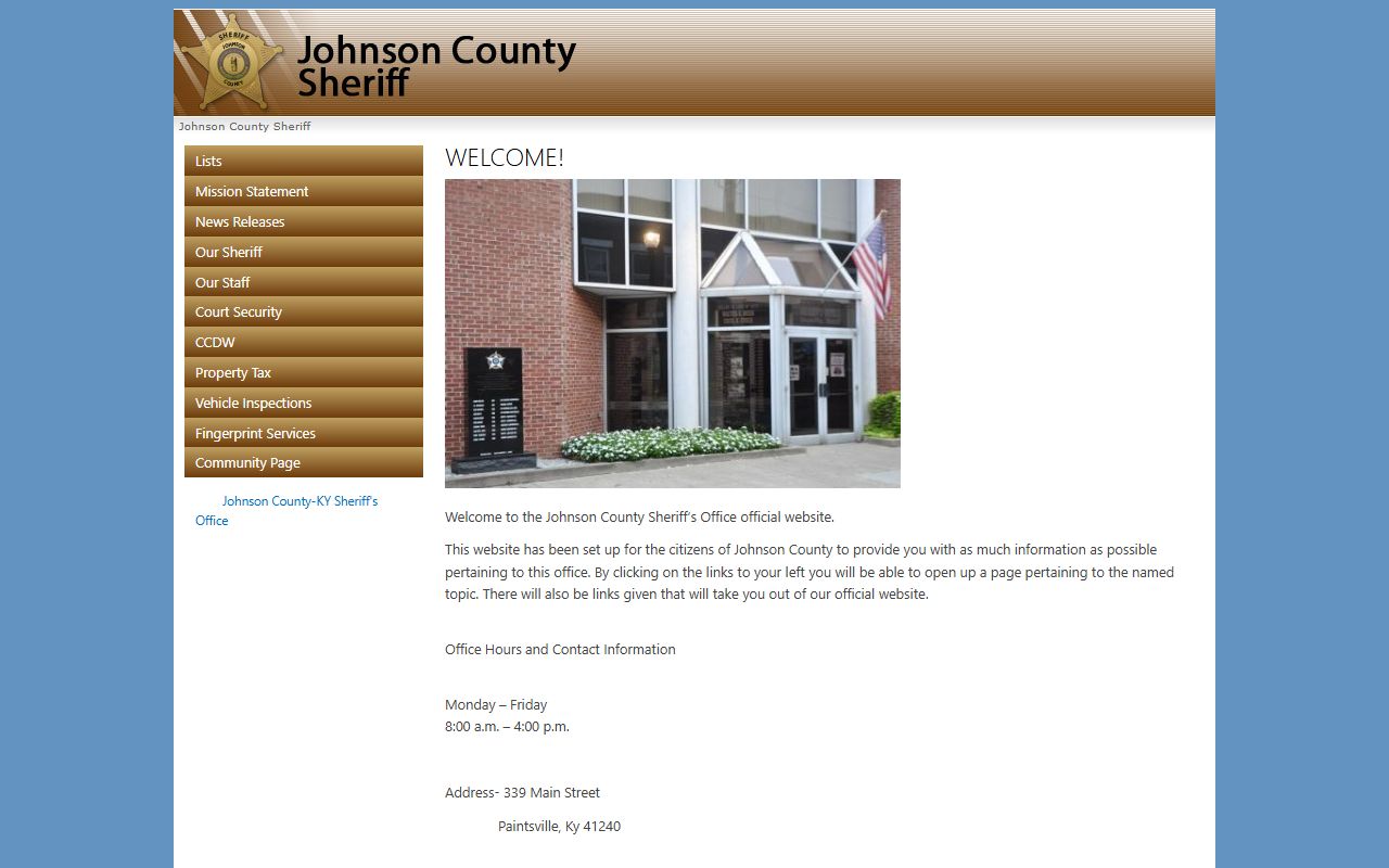 Johnson County Sheriff's Office in Paintsville Kentucky for warrant records