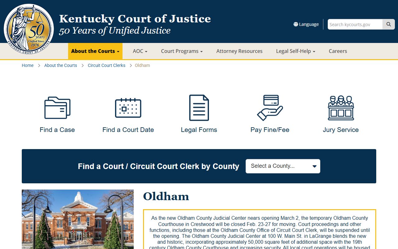 Oldham County Kentucky court information for warrant records