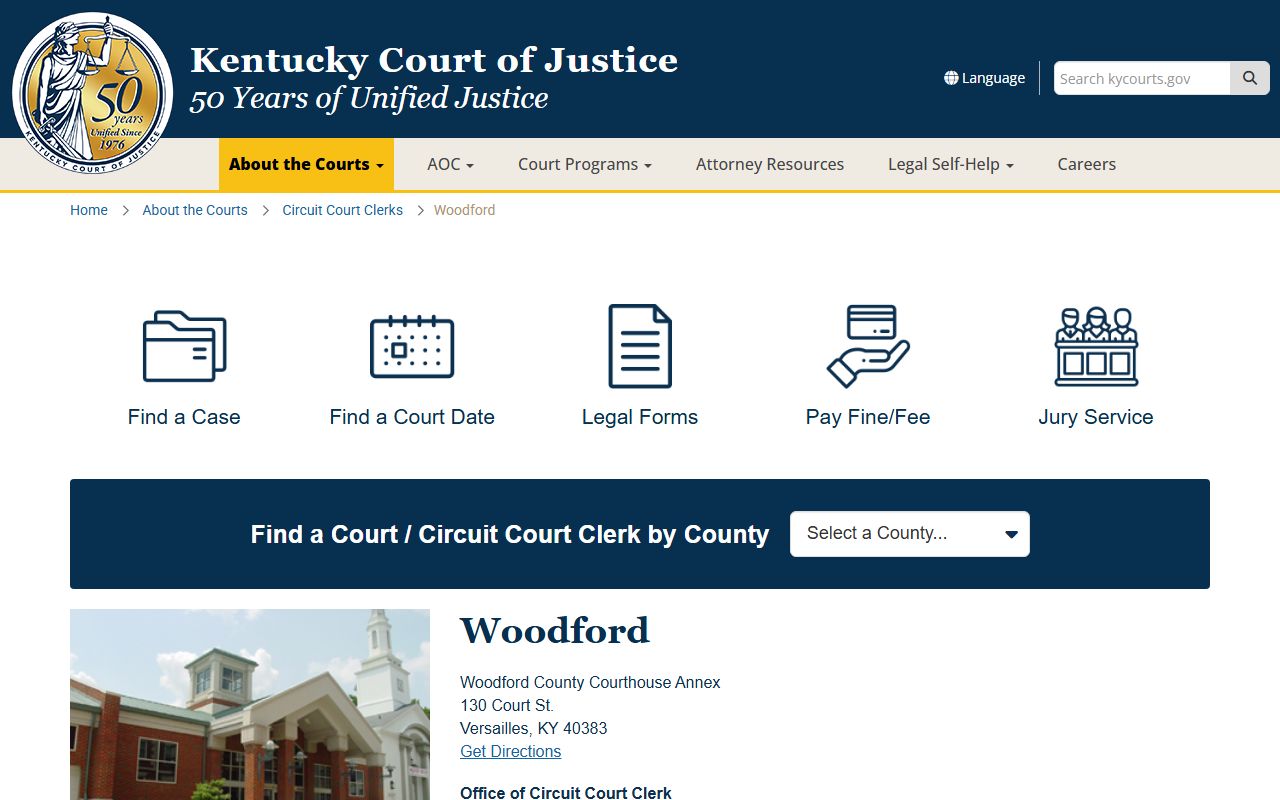 Woodford County Kentucky court information for warrant records
