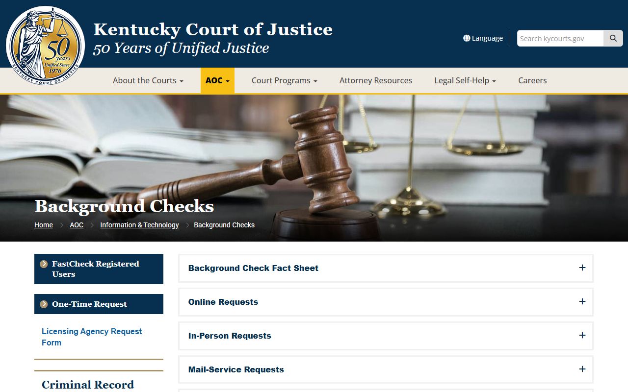 Kentucky AOC background checks portal for criminal record reports